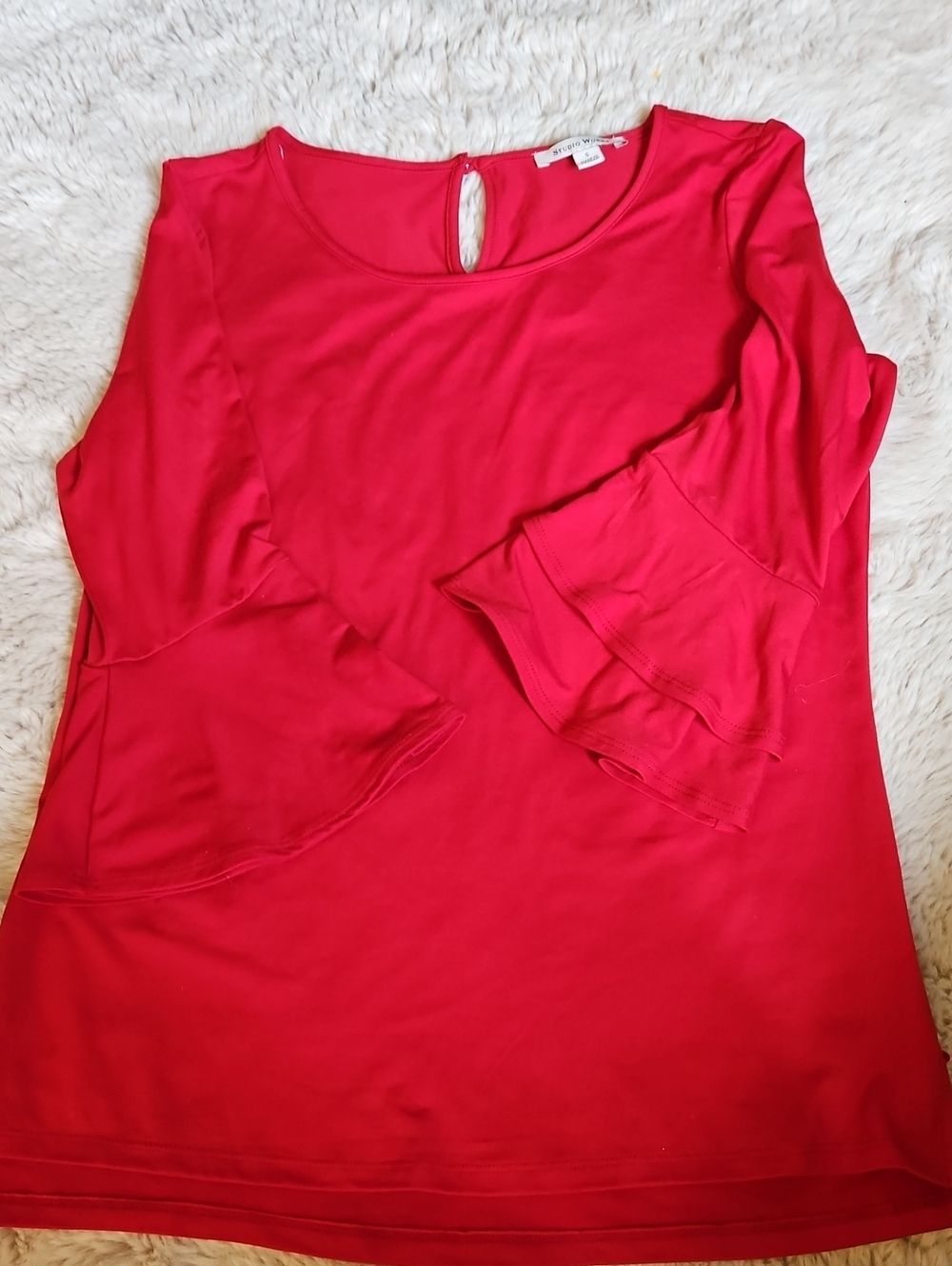 Studio Works Red Bell Sleeve Long-Sleeve Scoop Neck Top